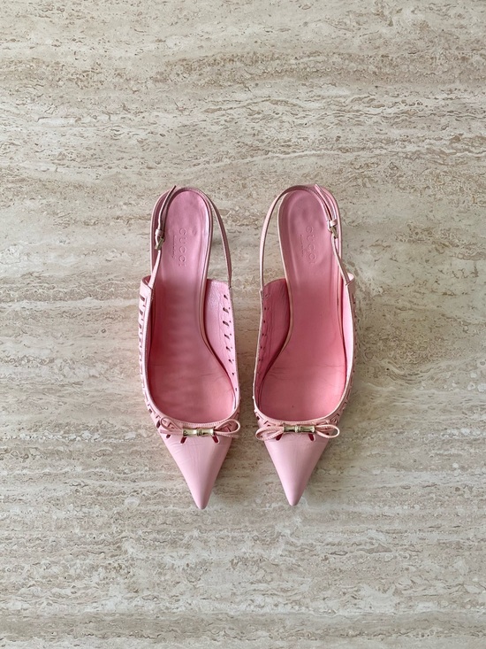 Gucci Shoes - Vintage Gucci Cutout Bamboo Bow Slingback Heels